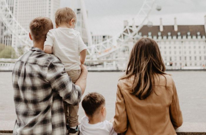 Family looking at london eye