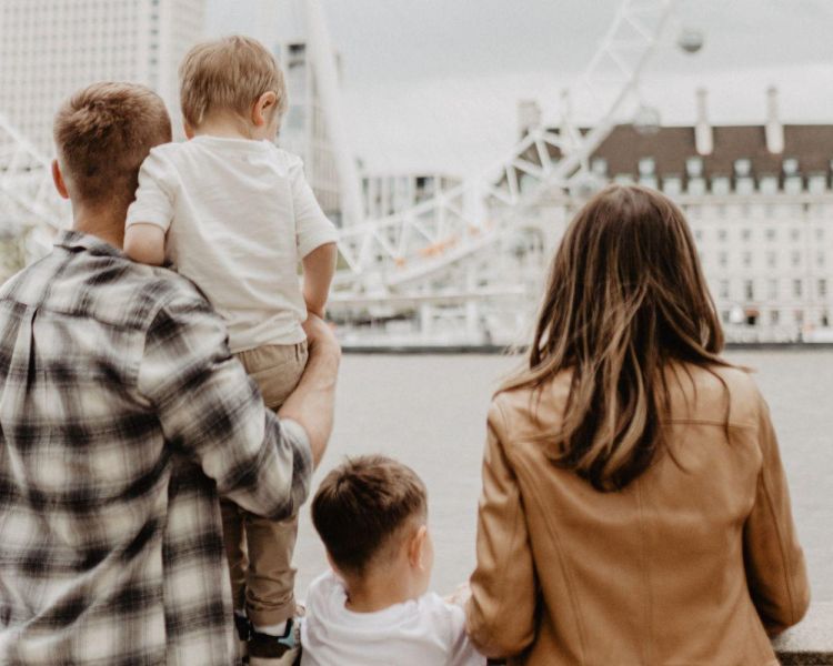 Family looking at london eye