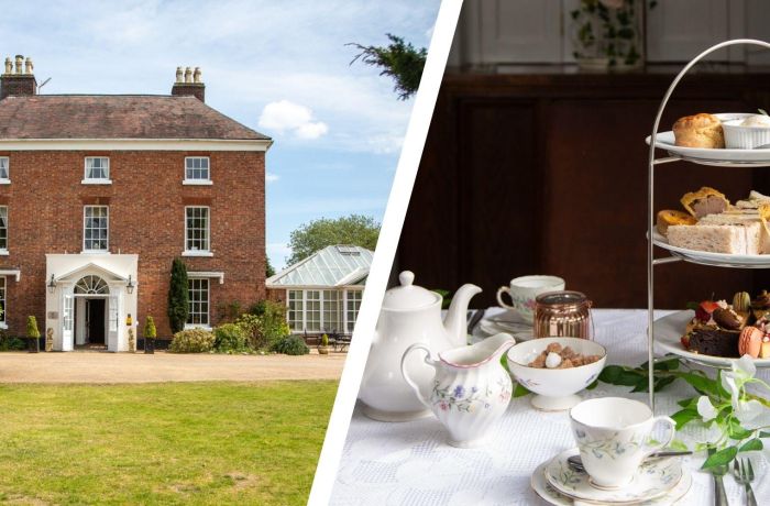 Split photo of shropshire hotel and afternoon tea