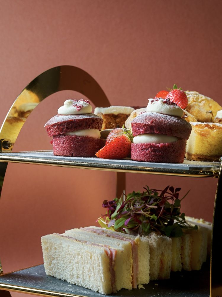 cakes and finger sandwiches for an afternoon tea at hotel in lancashire