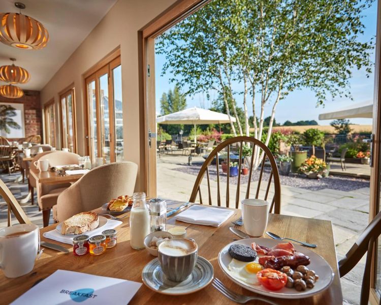 breakfast table next to the terrace at a spa hotel in oswestry
