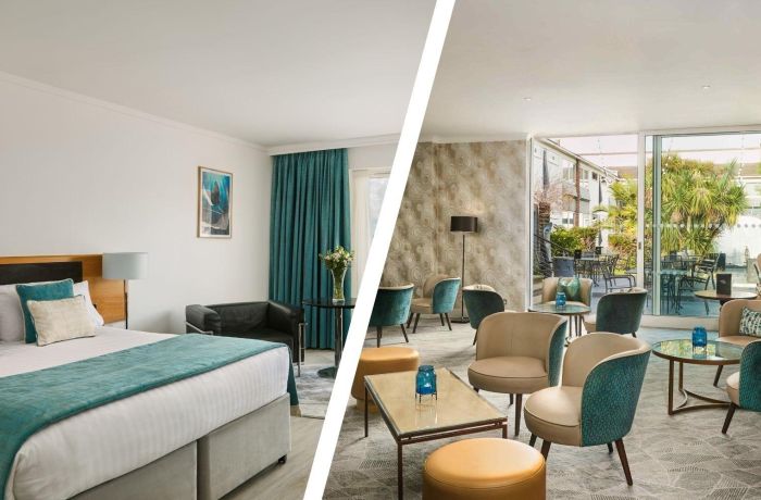 Split photo of a double room and conservatory area at a hotel in hampshire