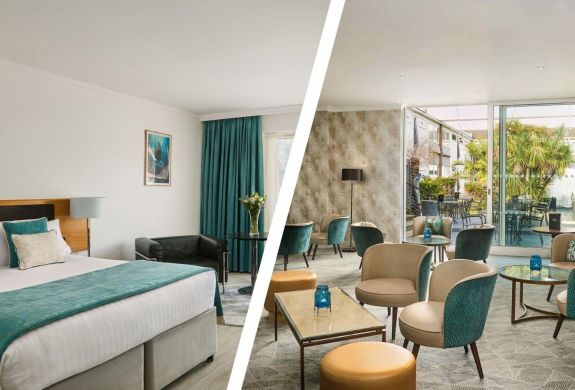Split photo of a double room and conservatory area at a hotel in hampshire