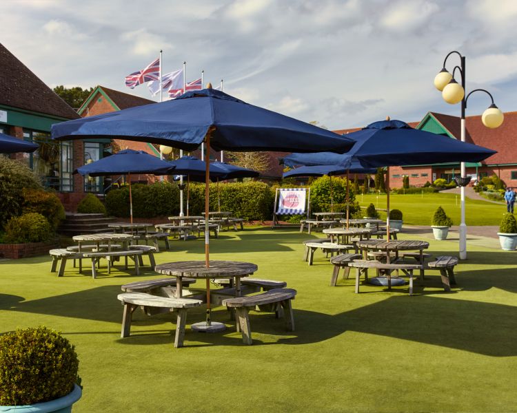 the terrace area of a hotel golf and spa in suffolk