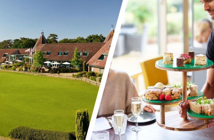 Split photo of a golf hotel in suffolk and afternoon tea