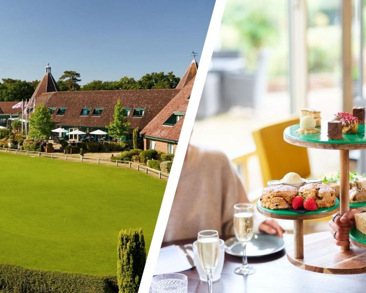 Split photo of a golf hotel in suffolk and afternoon tea
