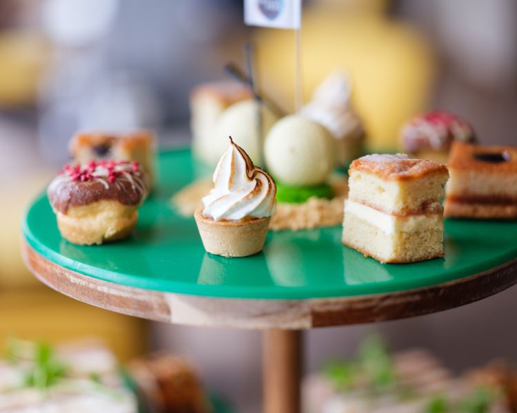 close up of the cakes for an afternoon tea at a hotel golf and spa resort in suffolk