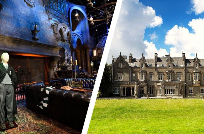 Split photo of warner bros studio tour london and shendish manor hotel