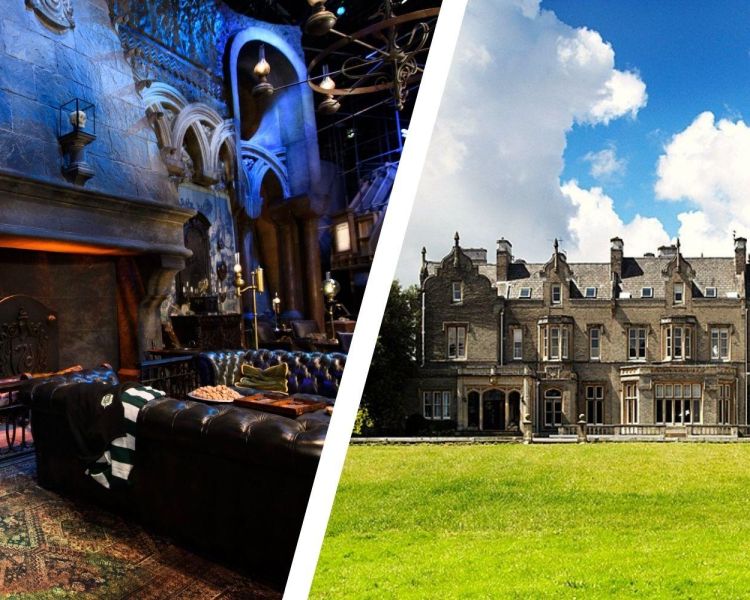 Split photo of warner bros studio tour london and shendish manor hotel