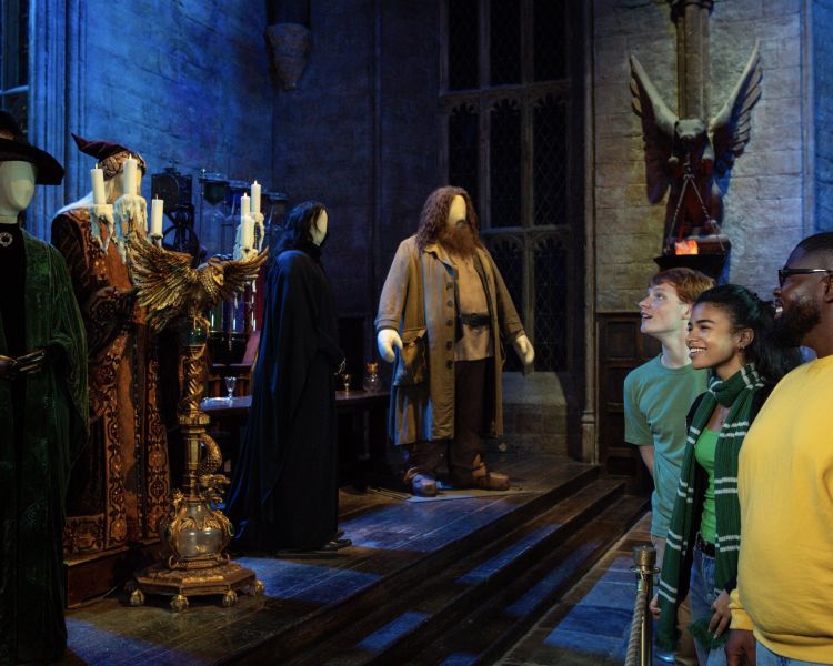 Looking at costumes in the great hall at warner bros studio tour london