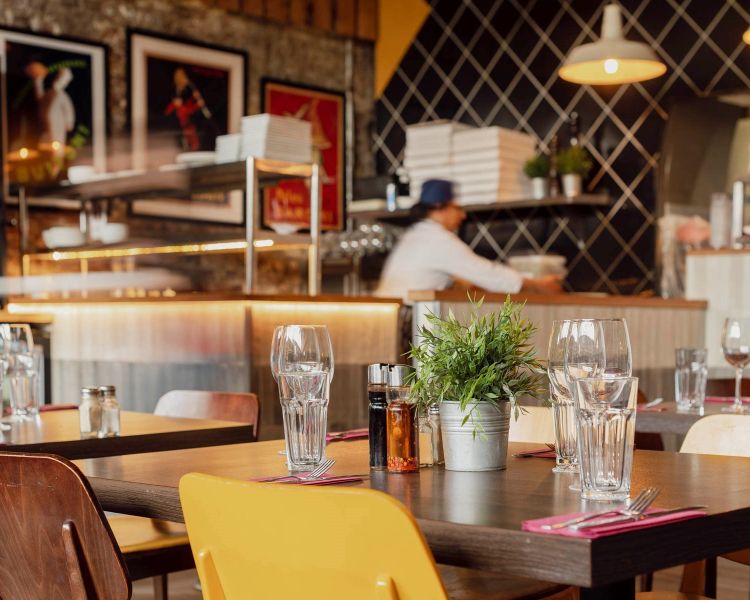 The interior of azzurro restaurant in london