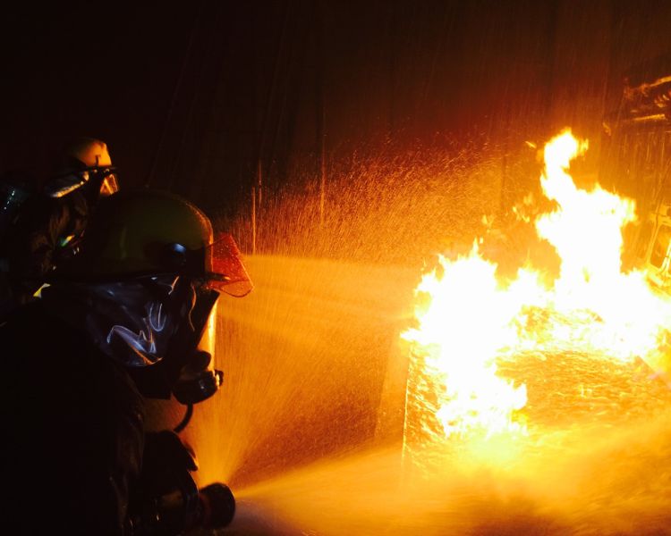 Hosing down a fire