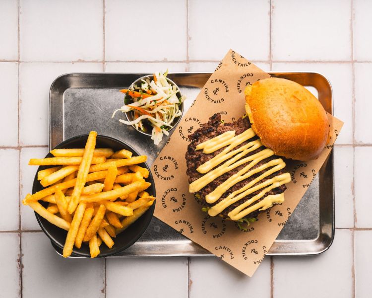 Classic burger at las iguanas