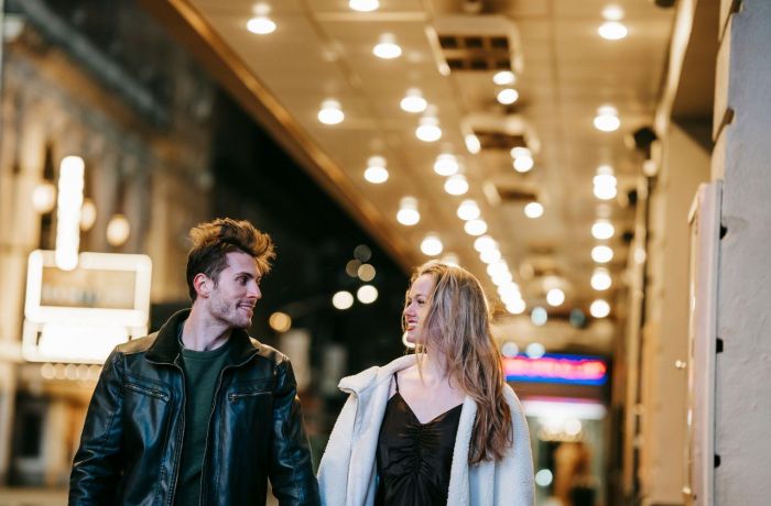 Couple walking at night