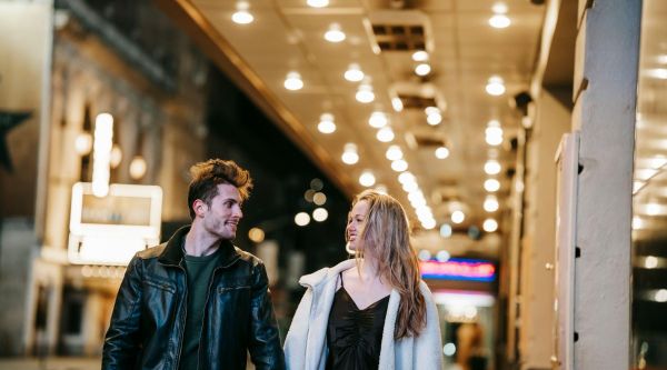 Couple walking at night