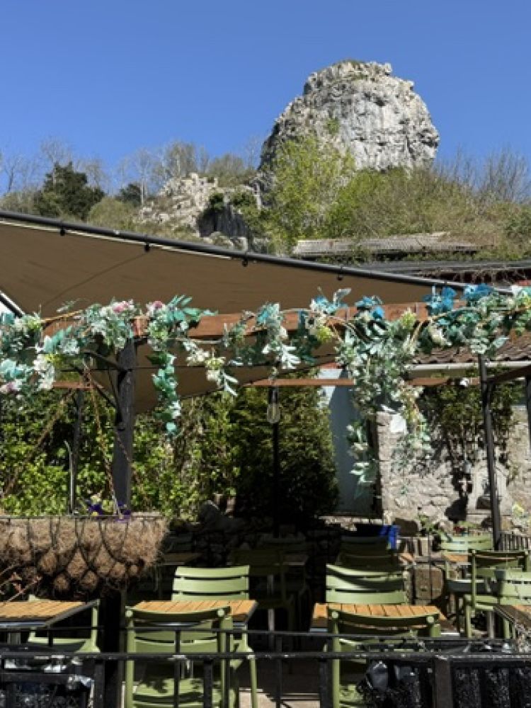Seating in garden of tea rooms in cheddar gorge