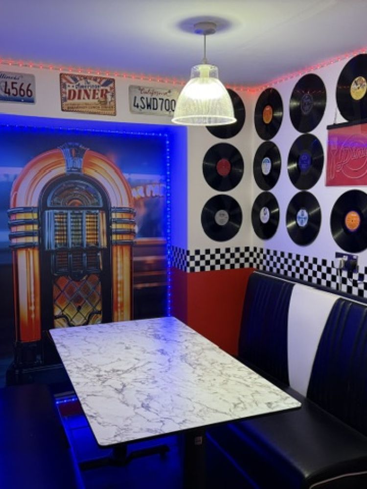 Juke box themed room at tea rooms in cheddar gorge