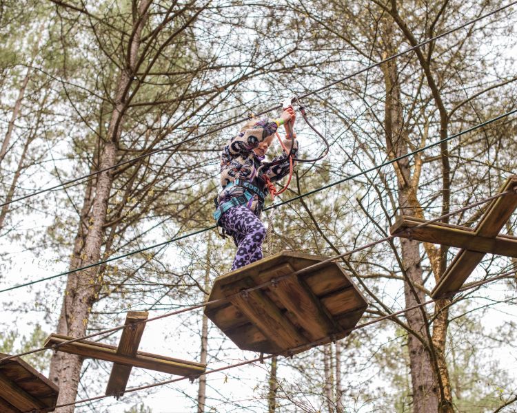 young girl on the treetop adventure course at go ape