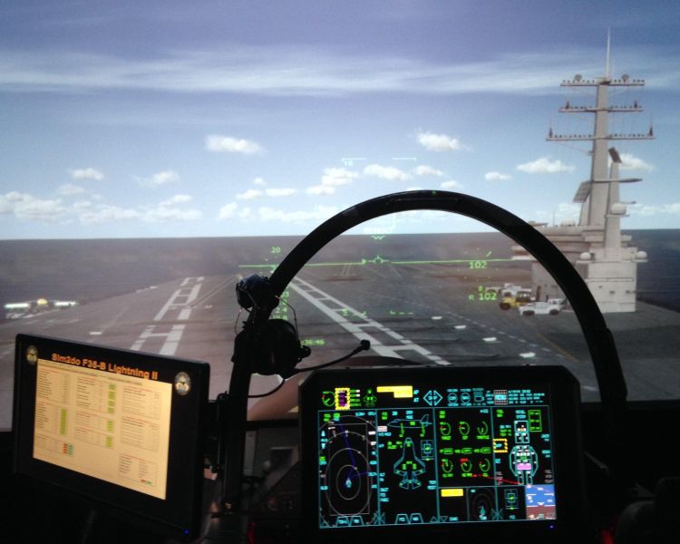 The cockpit of the f 35b jet flight simulator
