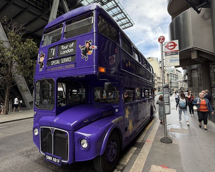 The purple harry potter london tour bus