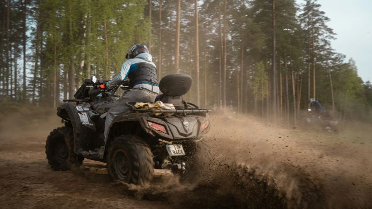 Quad biking in a forest