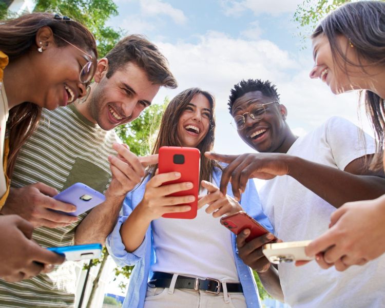 Friends looking at phone