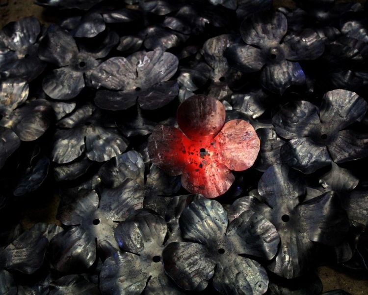 Metal flower heads made on blacksmith experience day