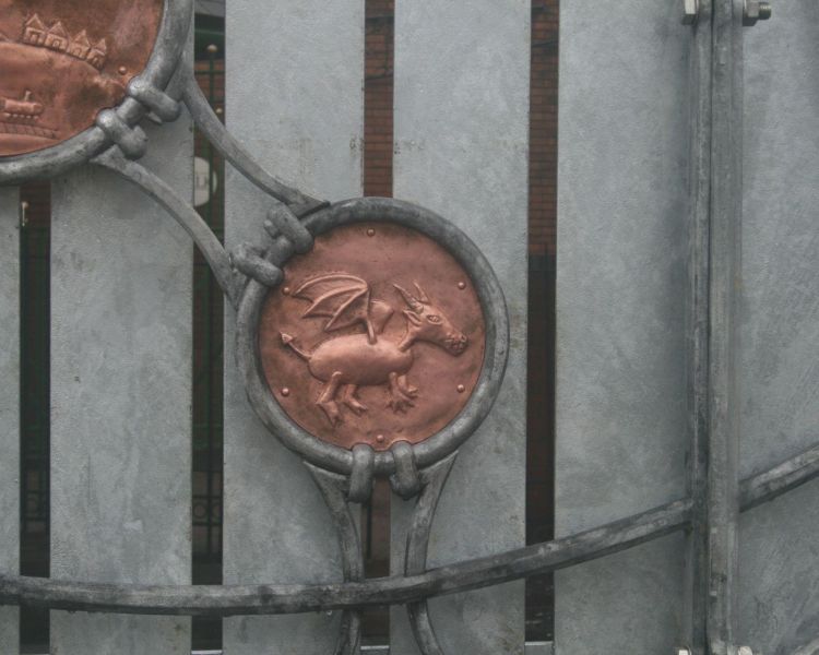 Copper repousse in a dragon design