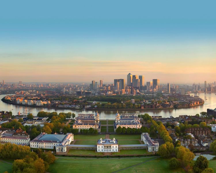 Aerial view of greenwich and canary wharf london