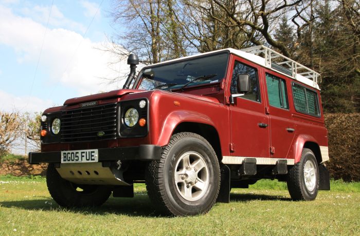 Cherry belle land rover defender from the front