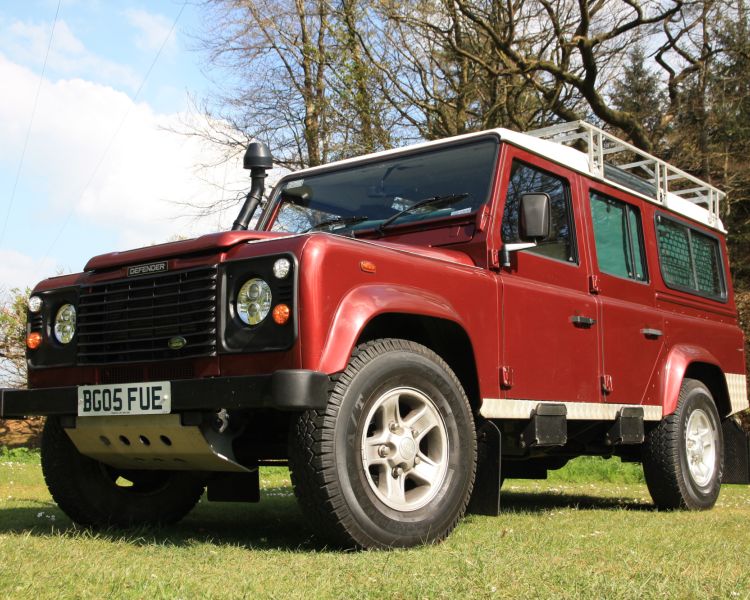 Cherry belle land rover defender from the front