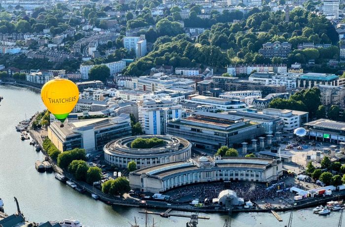 Hot air balloon flying over bristol