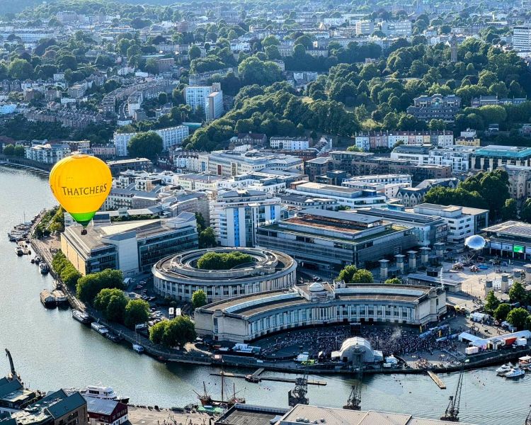 Hot air balloon flying over bristol