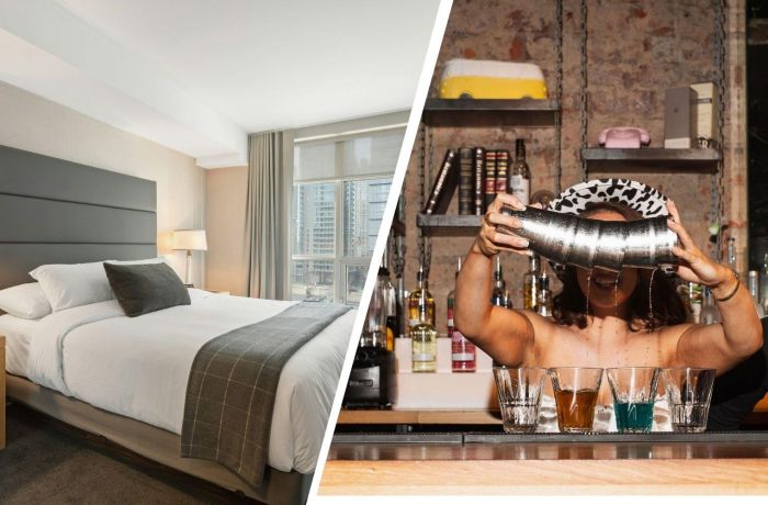 Split Photo Showing a UK City Break With Cocktail Masterclass and Three Course Meal For Two
