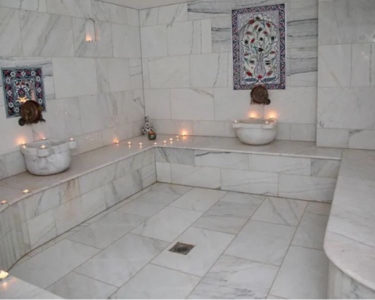 Turkish steam room with tealights lit
