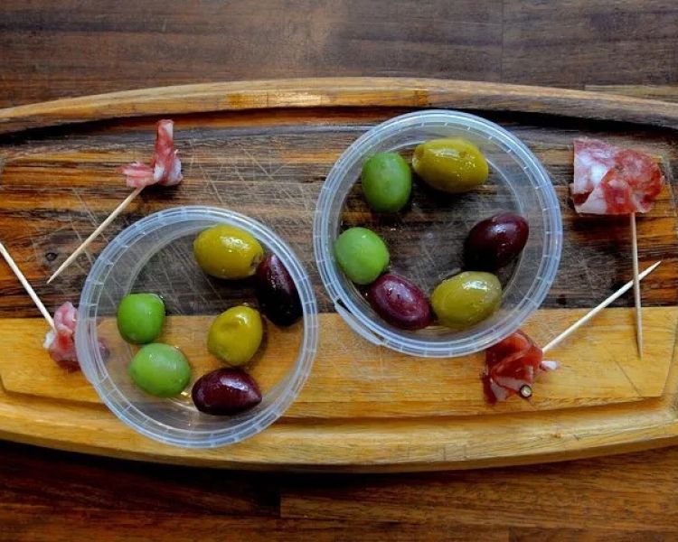 Olives and charcuterie samples on cardiff food tour