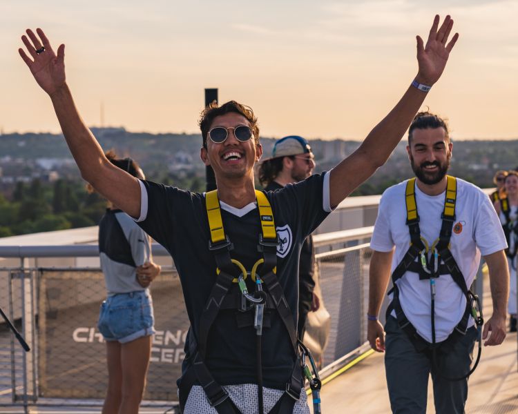 visitors celebrating having done the tottenham hotspur skywalk experience in london