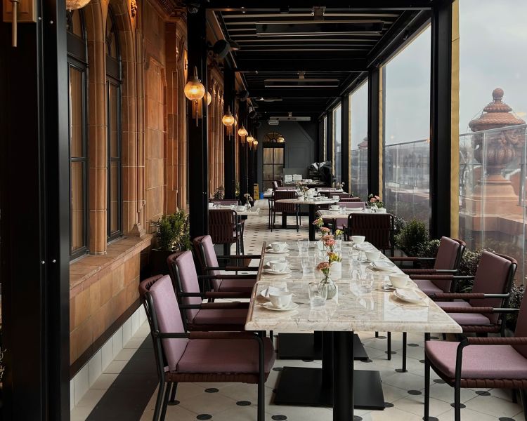 the terrace at harrods restaurant with views out over london
