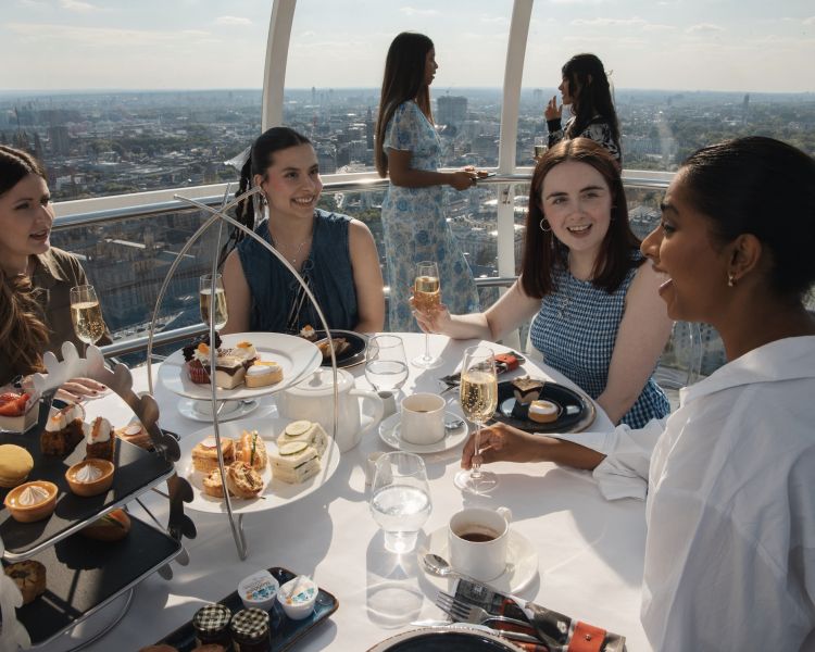 girls having afternoon tea in a london eye pod