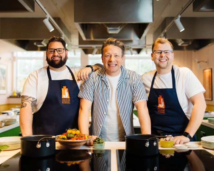 jamie oliver with cookery school chefs