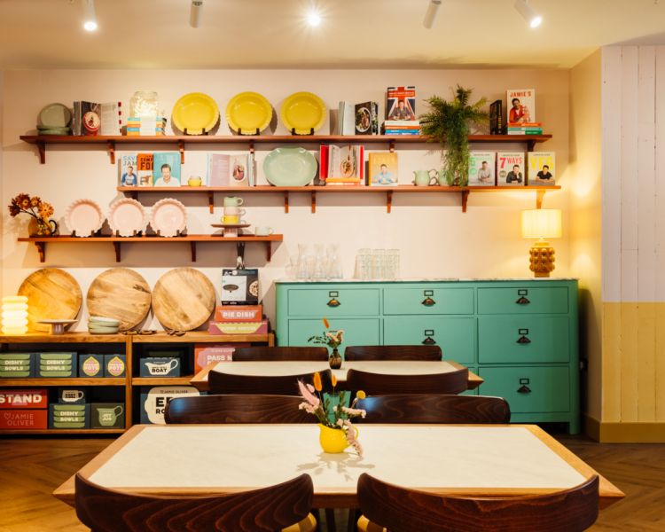 the dining area at the jamie oliver cookery school