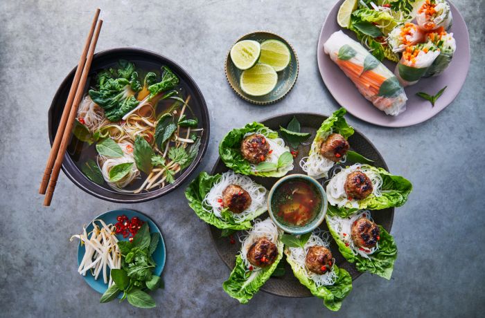 plates of vietnamese street food made at the jamie oliver cookery school in london