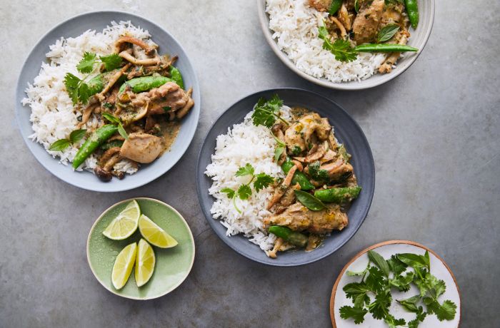 thai green curry with rice made at jamie oliver cookery school in london