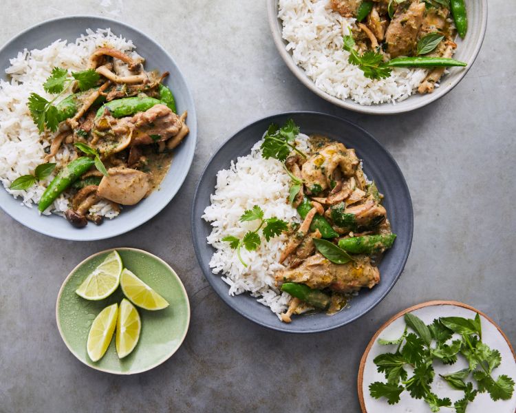 thai green curry with rice made at jamie oliver cookery school in london