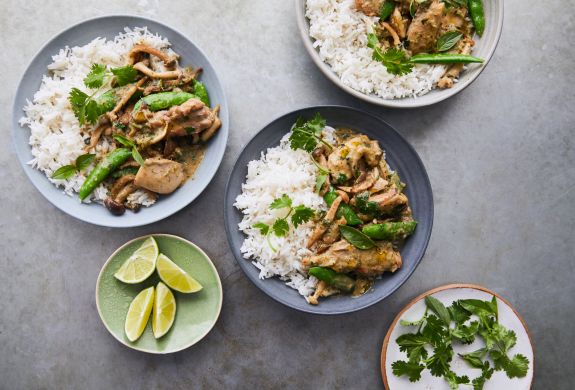 thai green curry with rice made at jamie oliver cookery school in london