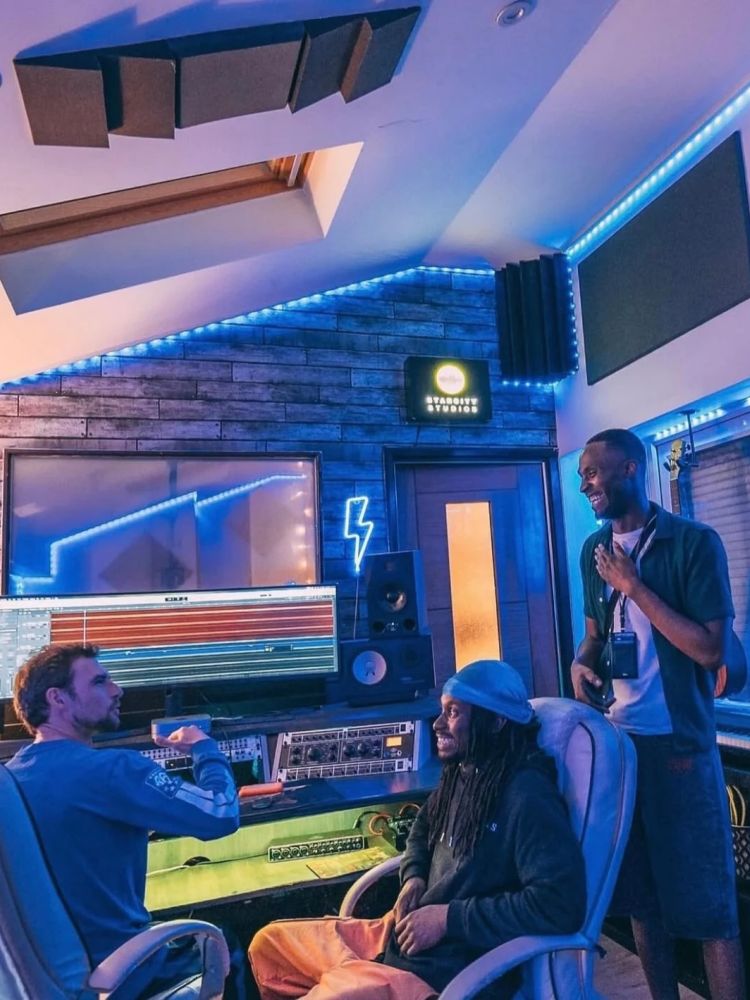 Talking in recording studio