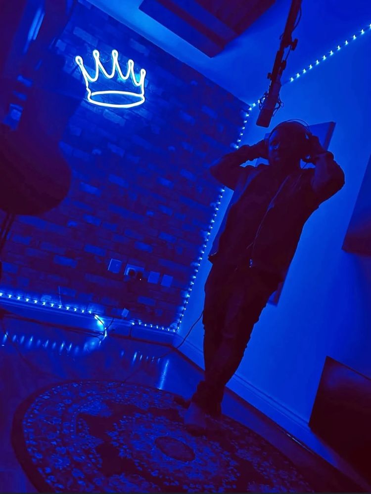Recording studio in blue light